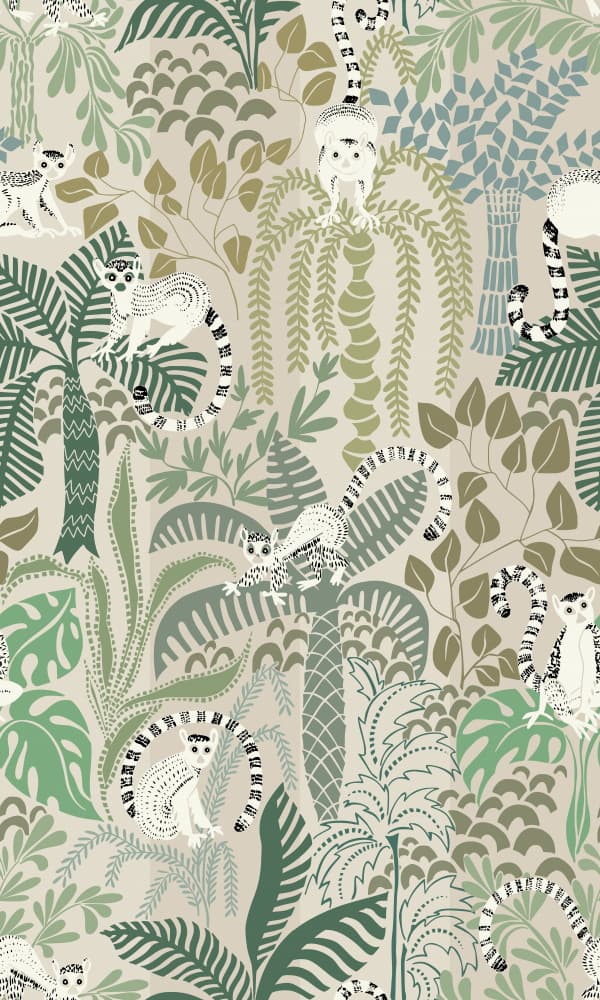 Playful Jungle Lemurs by Annick — canvas wall art