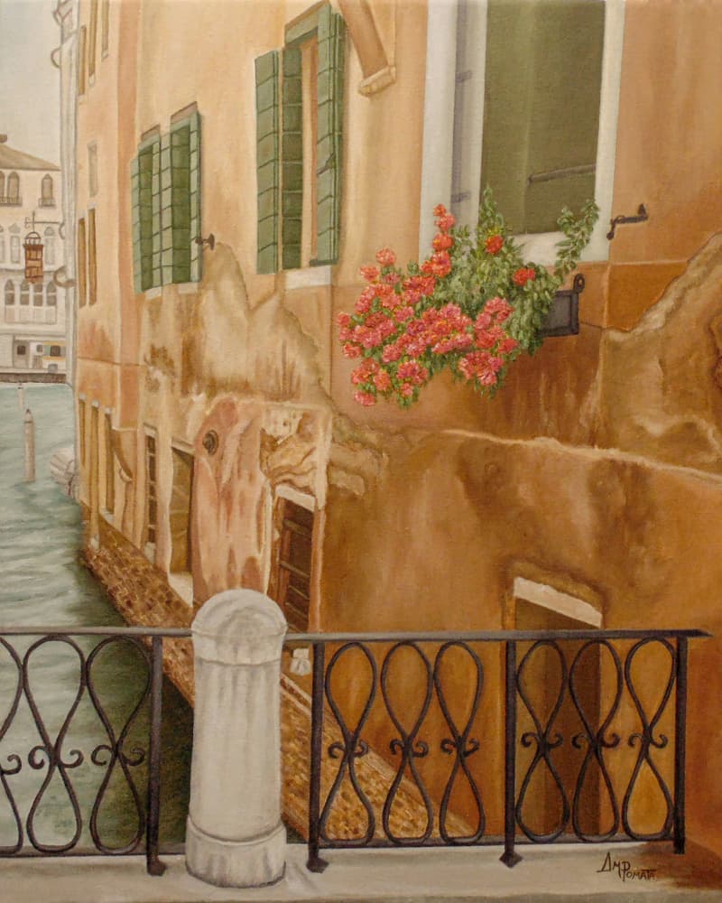 Venice Canal Flowers by Angeles M. Pomata — canvas wall art