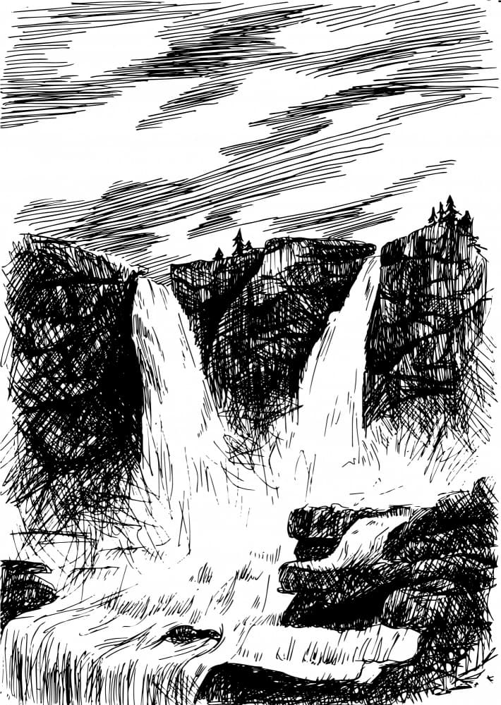 Dramatic Waterfall Cliffs by Marika Barsrsind β canvas wall art