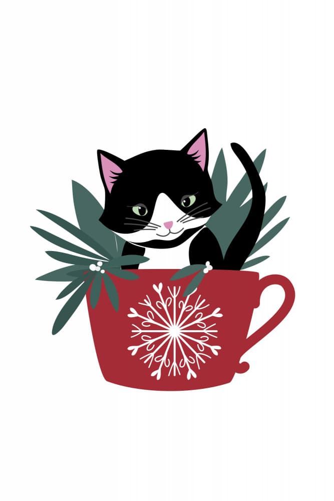 My cat Coco in a holiday mug by Rosana Laiz Blursbyai — canvas wall art