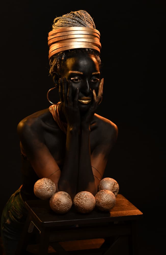 Golden Headwrap Portrait by Yoram GIL — canvas wall art