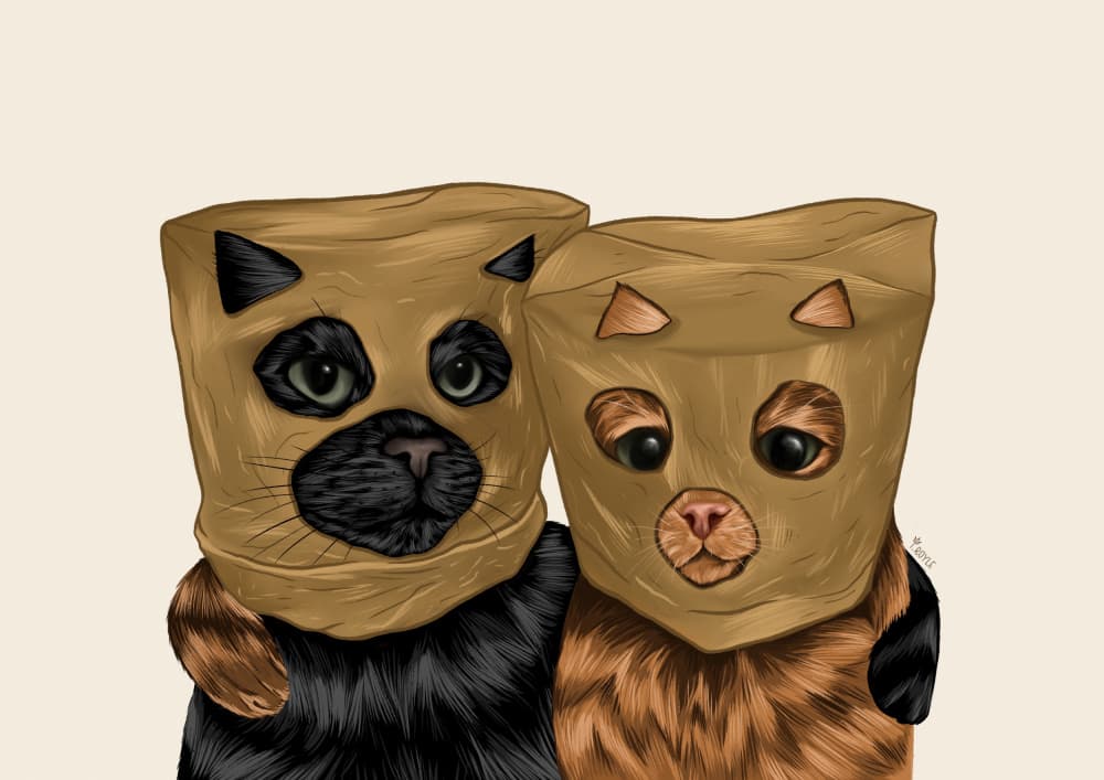 Paper Bag Cat Friends by Tara Royle — canvas wall art