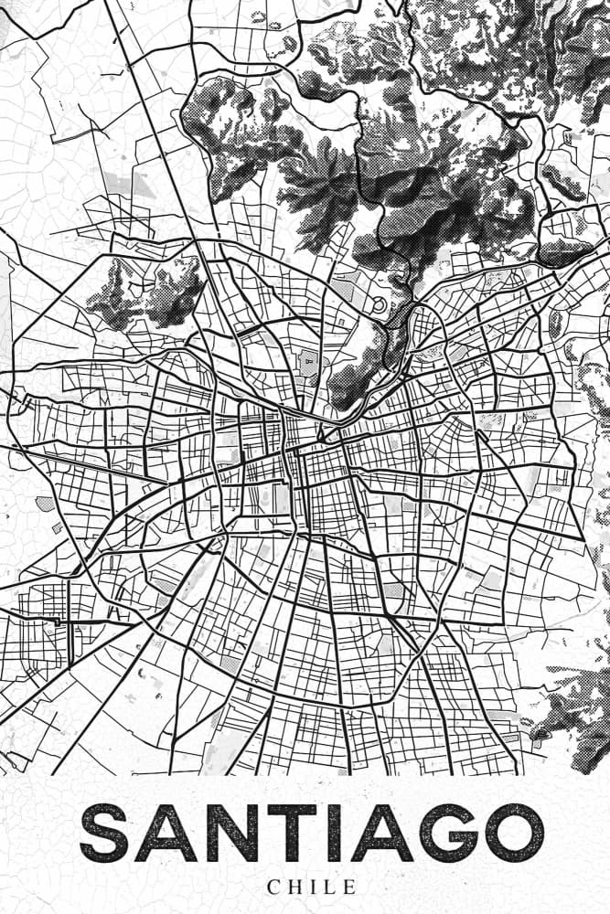 Santiago Chile Map by StudioSix — canvas wall art