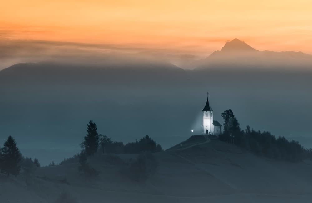 Misty Mountain Church by Larry Deng APA — canvas wall art