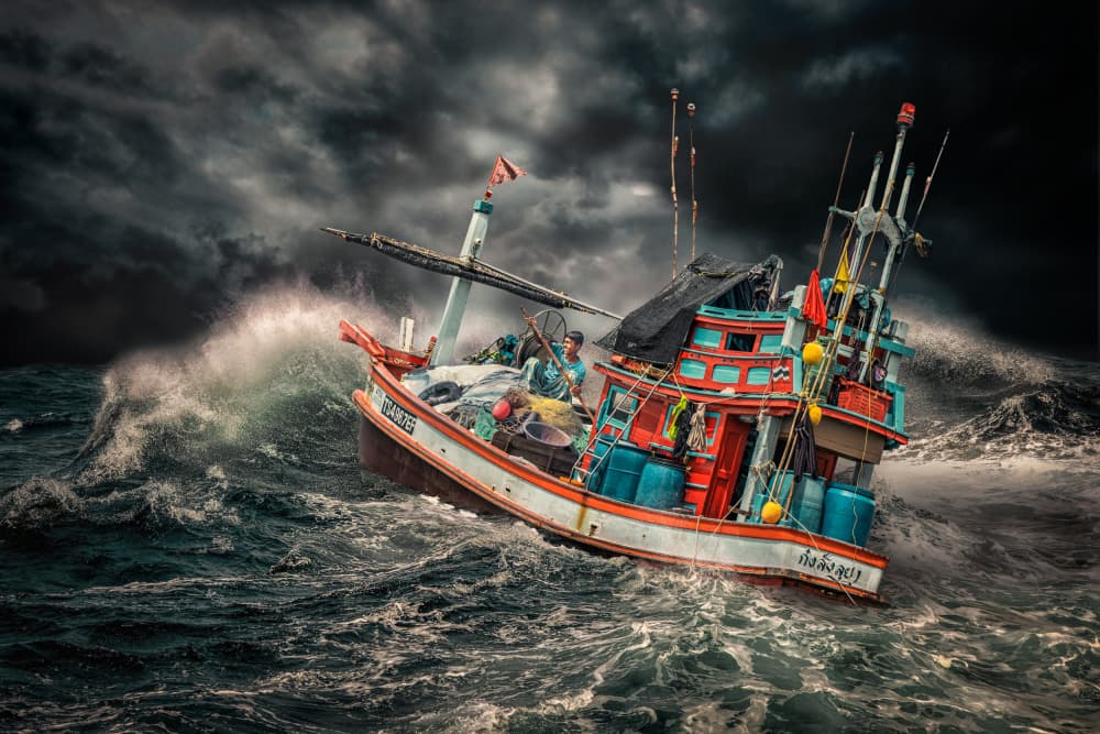 Fishing Boat Battling Storm by Marcel Egger — canvas wall art