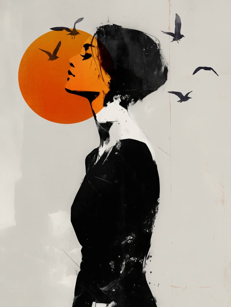 Abstract Woman Orange Sun by CATS AND DOTZ — canvas wall art