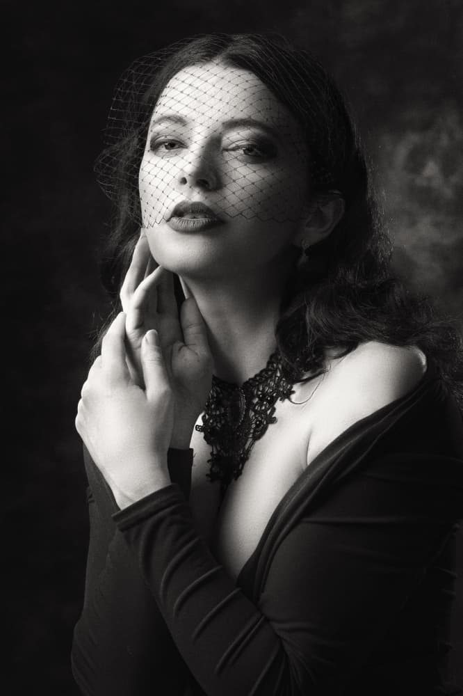 Elegant Black Veil Portrait by Jan Slotboom — canvas wall art