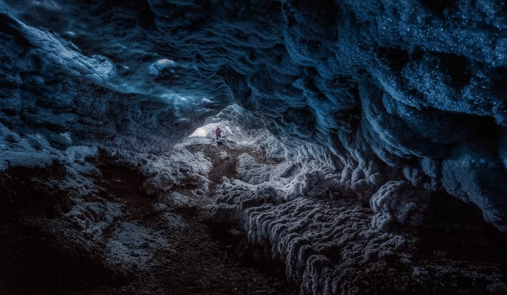 Blue Ice Cavern Explorer by Javier de la Torre — canvas wall art