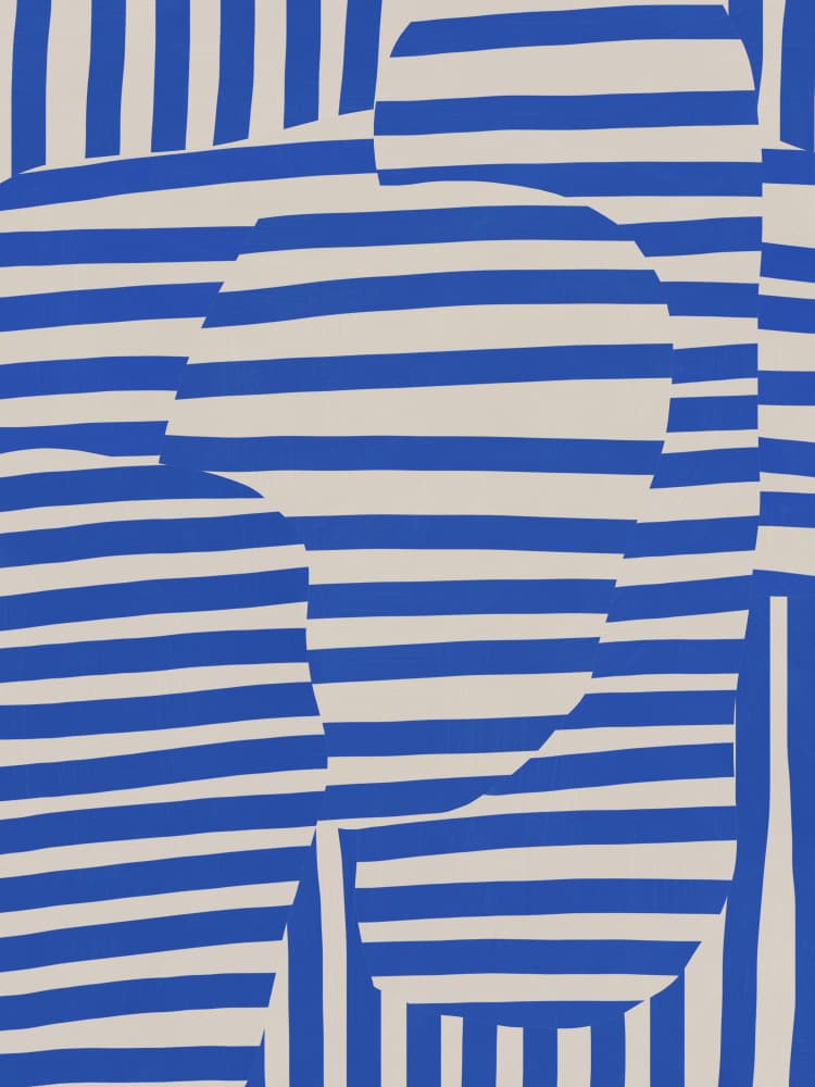 Curved Blue Stripes by Little Dean — canvas wall art