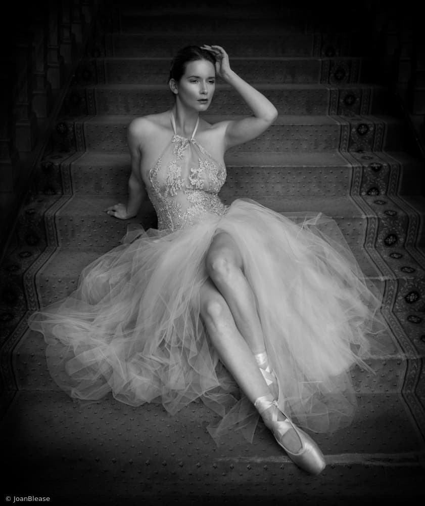 Ballerina on Grand Staircase by Joan Blease — canvas wall art