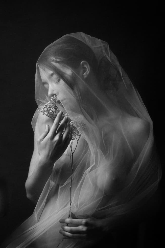 Veiled Woman Delicate Flowers by Ruth Franke — canvas wall art