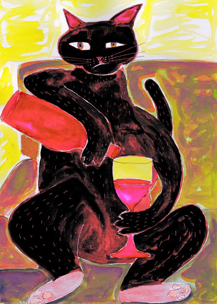 Black Cat Wine Time by Sharyn Bursic — canvas wall art