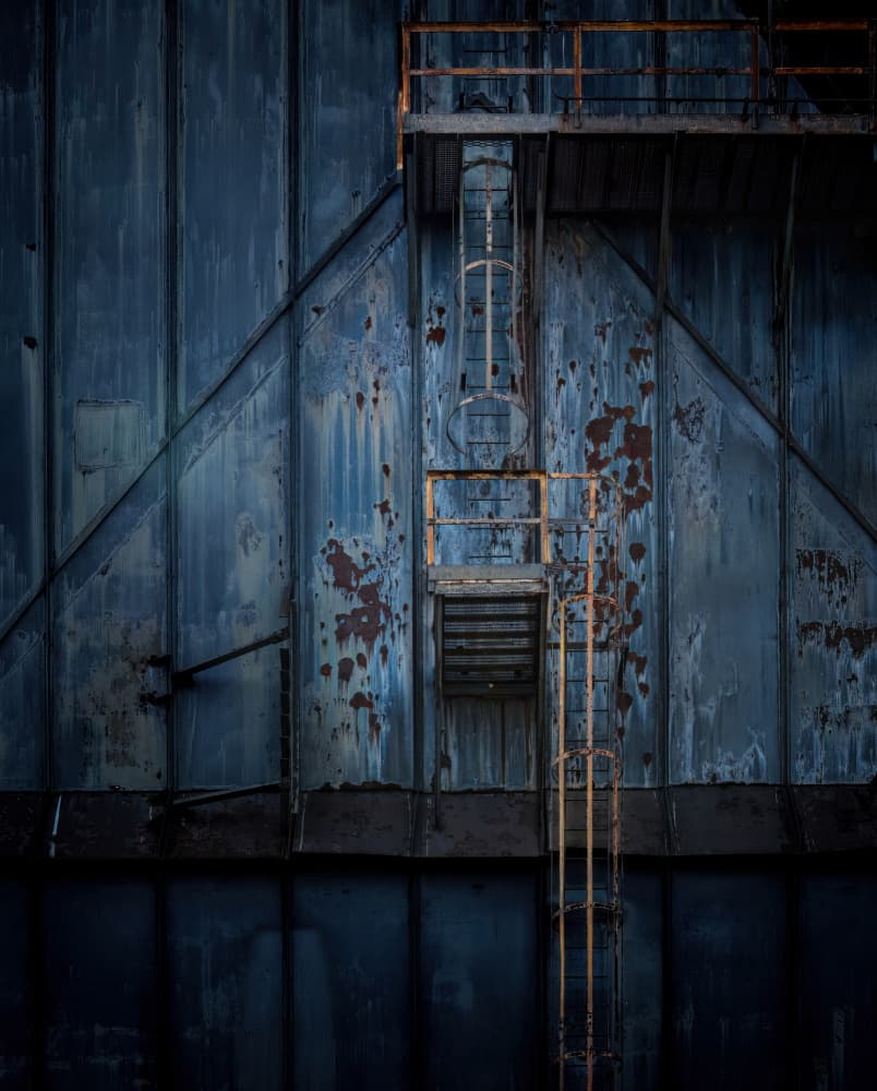 Rusty Blue Industrial Facade by Wei Xu — canvas wall art