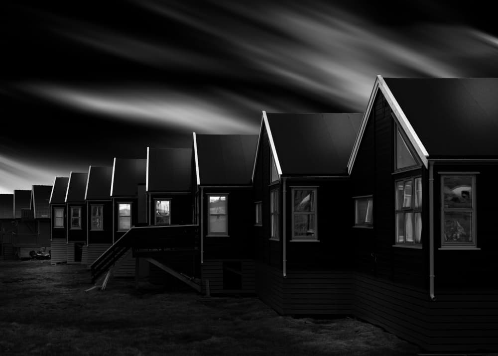 Moody Night Cabins by Jiahong Zeng — canvas wall art
