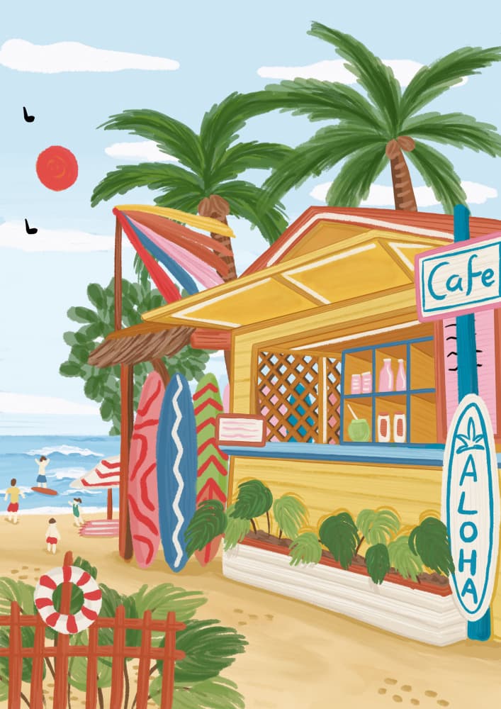 Sunny Beach Cafe by Nidhi Kachhadiya — canvas wall art