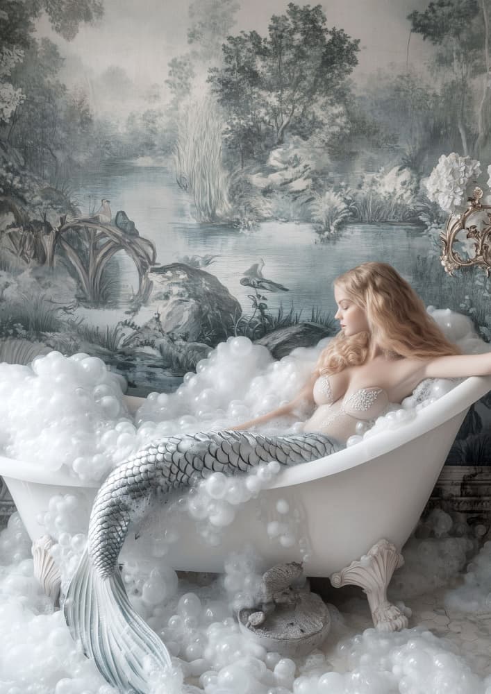 Mermaid In A Bubble Bath by Niky Rahner — canvas wall art