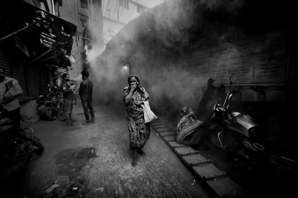 Woman in Urban Smoke by Garik — canvas wall art