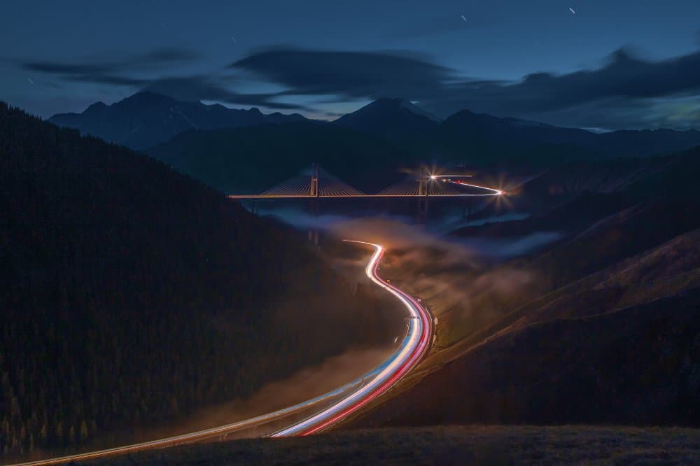 Winding Mountain Lights by UU — canvas wall art