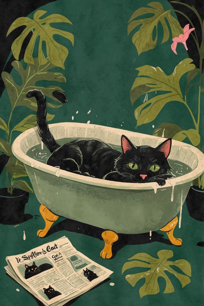 Green Eyed Bathtub Cat by The Art Concept — canvas wall art