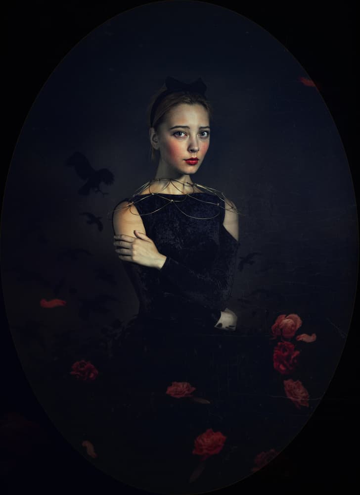 Enigmatic Woman and Roses by Svetlana Melik-Nubarova — canvas wall art