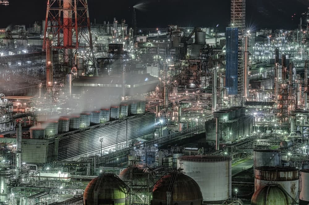 Industrial Nightscape Glow by Tomoshi Hara — canvas wall art