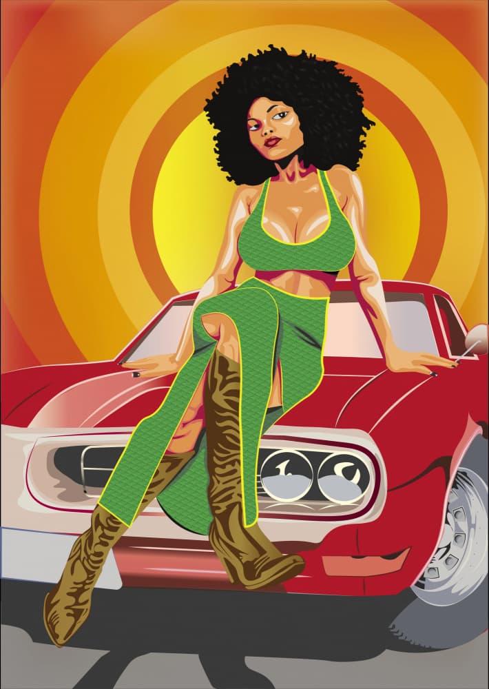 Afro Woman Classic Car by Tessie Gachoka — canvas wall art
