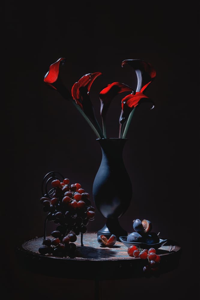 Elegant Red Calla Lilies by Lydia Jacobs — canvas wall art