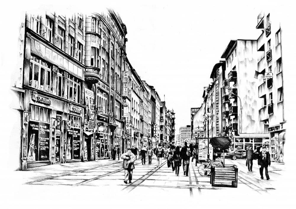 Bustling City Street Sketch by Kulik — canvas wall art
