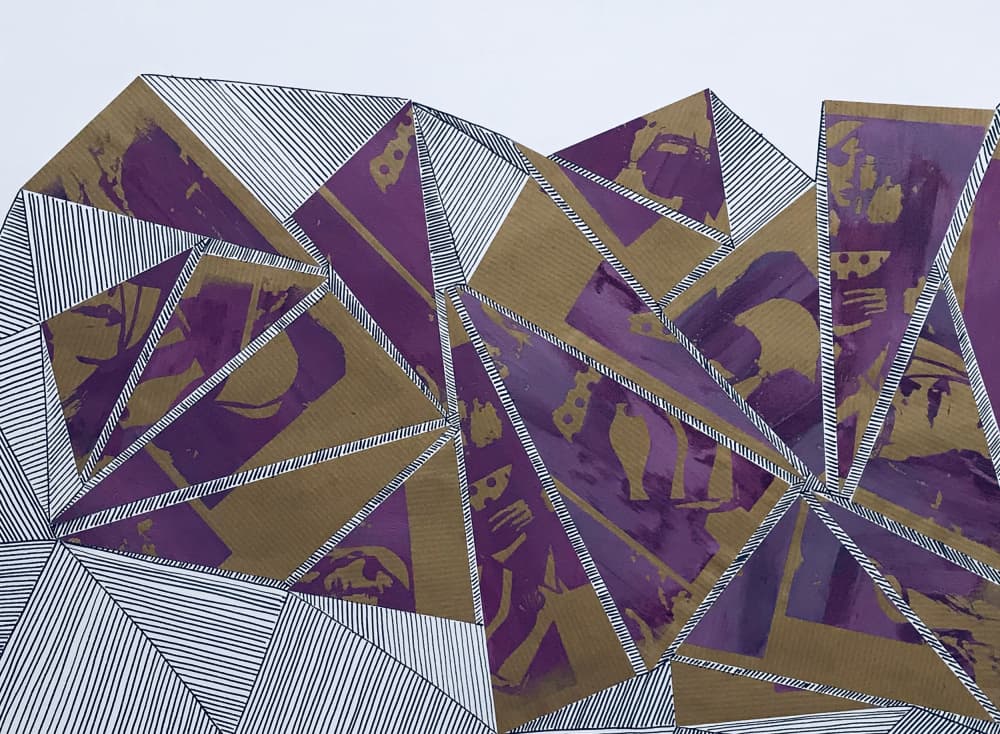 Geometric Purple Gold Figures by kellymariesmith — canvas wall art