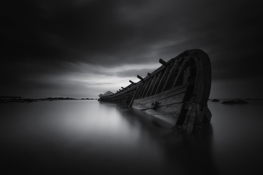 Wrecked Boat Calm Waters by Gunarto Song — canvas wall art