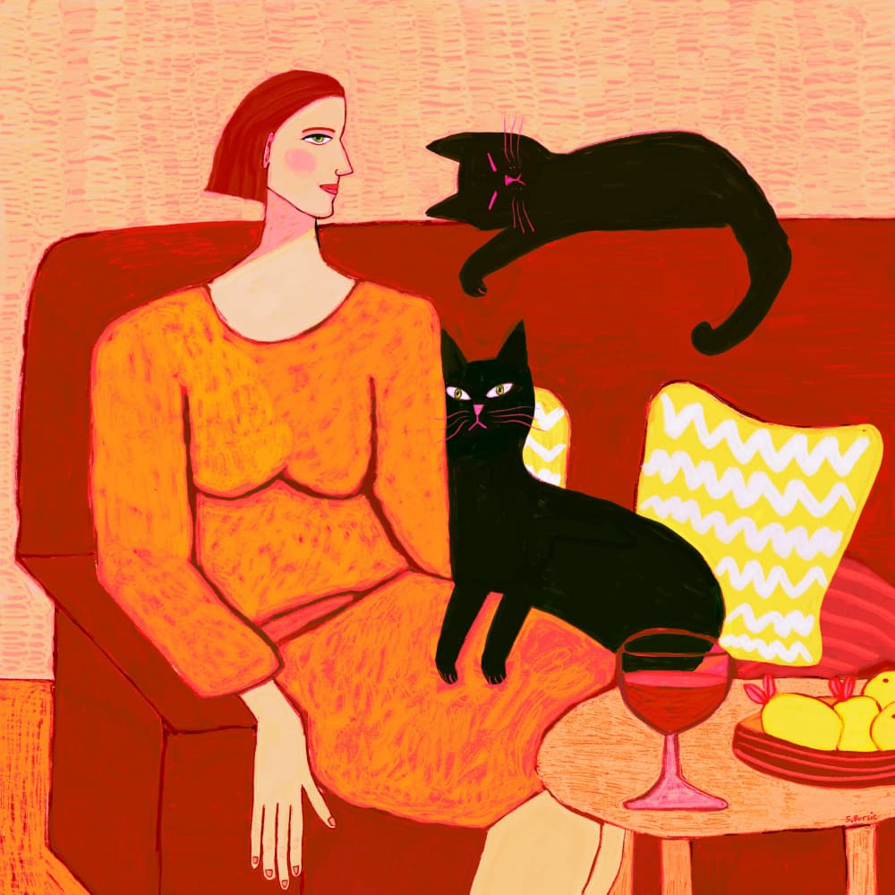 Woman and Black Cats by Sharyn Bursic — canvas wall art