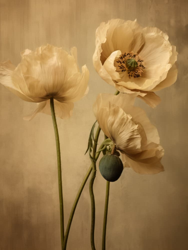 Delicate Cream Poppies by Bilge Paksoylu — canvas wall art