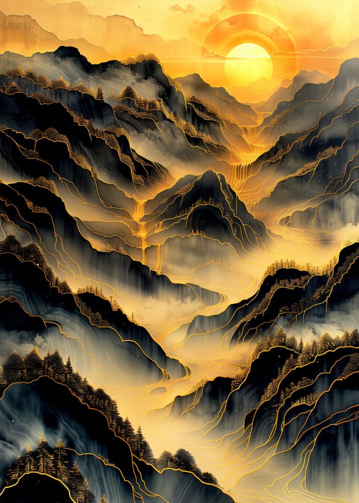Golden Mountain Mist by Justyna Jaszke — canvas wall art
