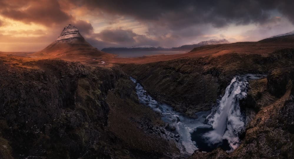 Kirkjufell Waterfall Sunset by David Martin Castan — canvas wall art