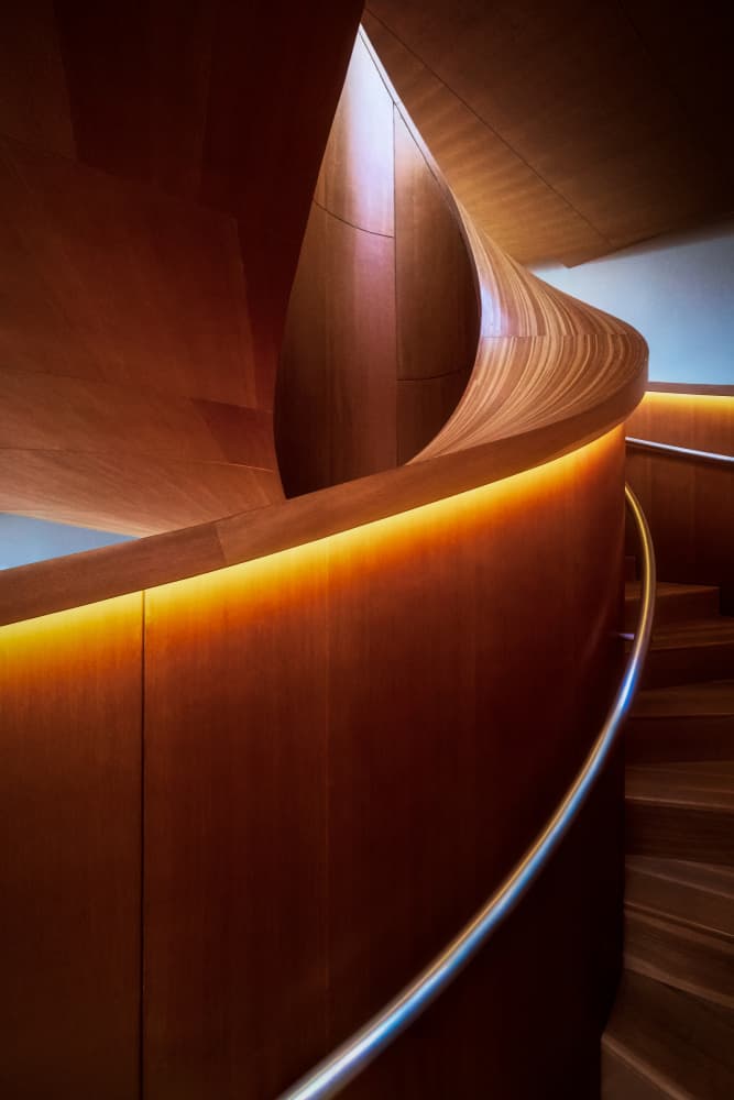 Warm Wood Spiral Stairs by Steven Zhou — canvas wall art