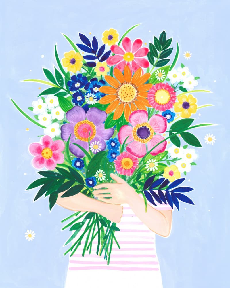 Pink Stipes and Bouquet by Isabelle Brent — canvas wall art