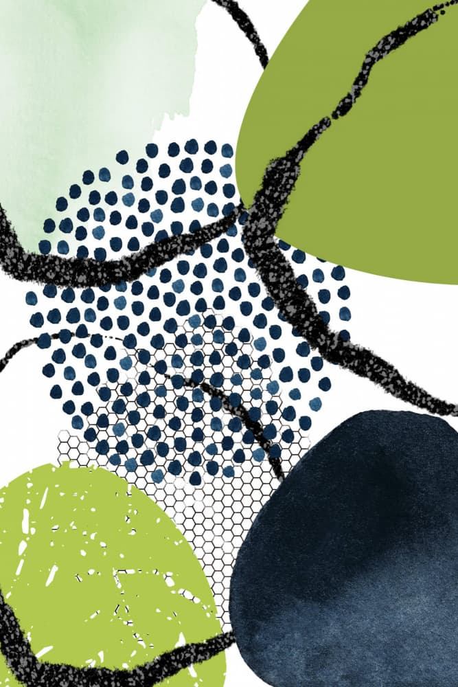 Organic Green Blue Shapes by Sally Ann Moss — canvas wall art