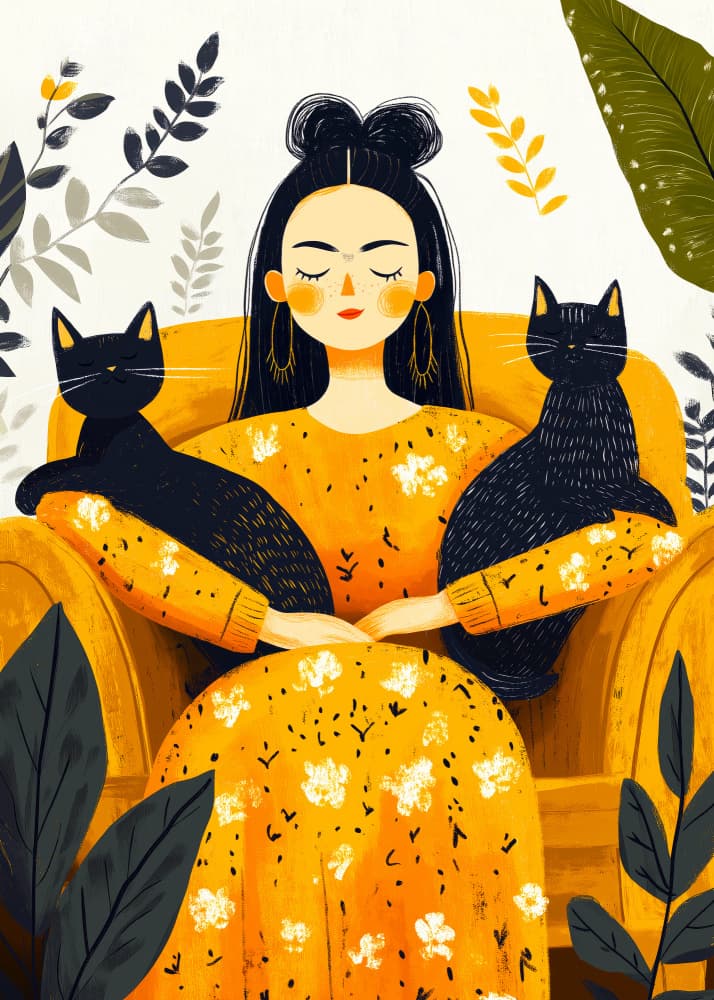 Peaceful Woman With Cats by Justyna Jaszke — canvas wall art
