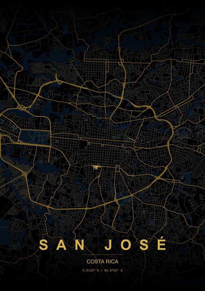 Golden San Jose City Map by HUGO — canvas wall art