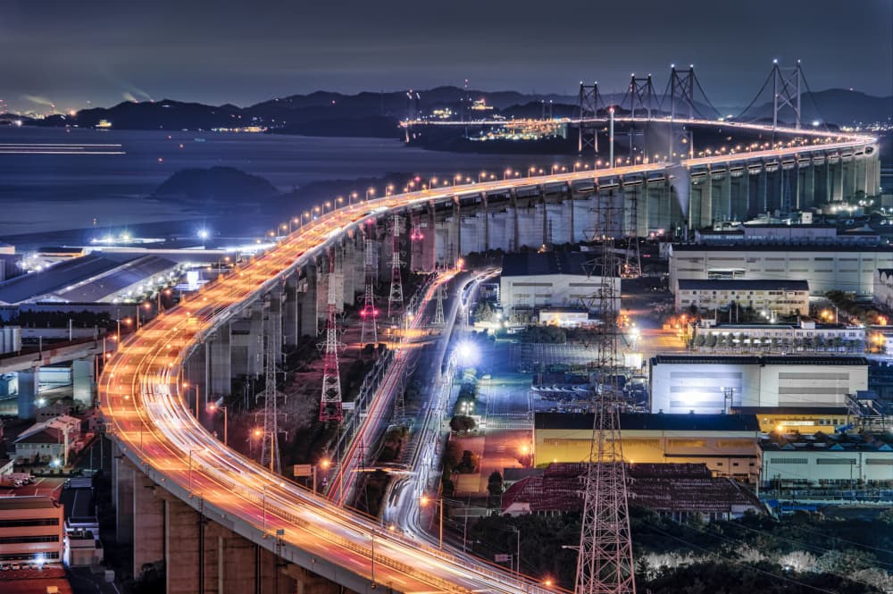 Dynamic City Bridge Glow by Tomoshi Hara — canvas wall art