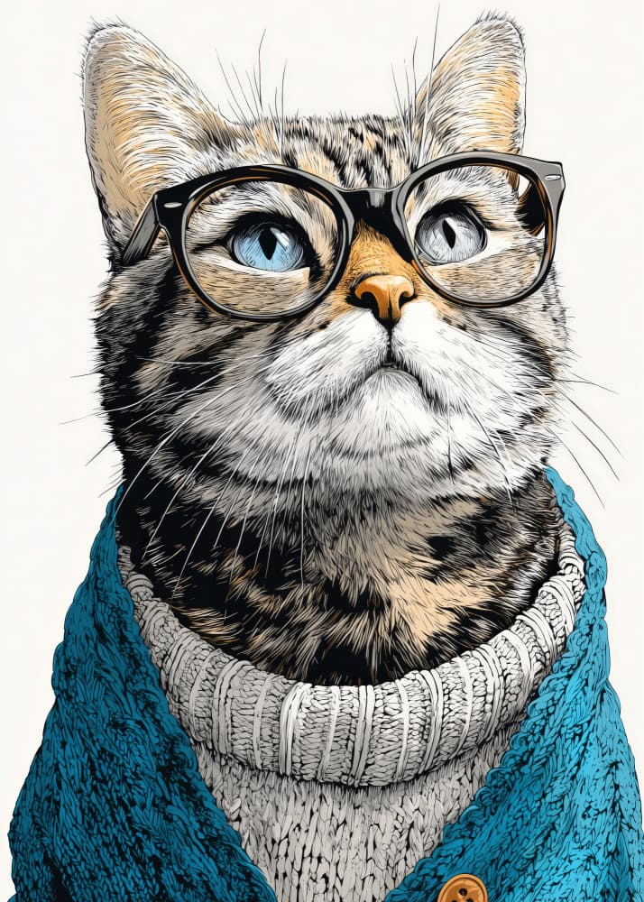 Smart Cat In Glasses by Justyna Jaszke — canvas wall art