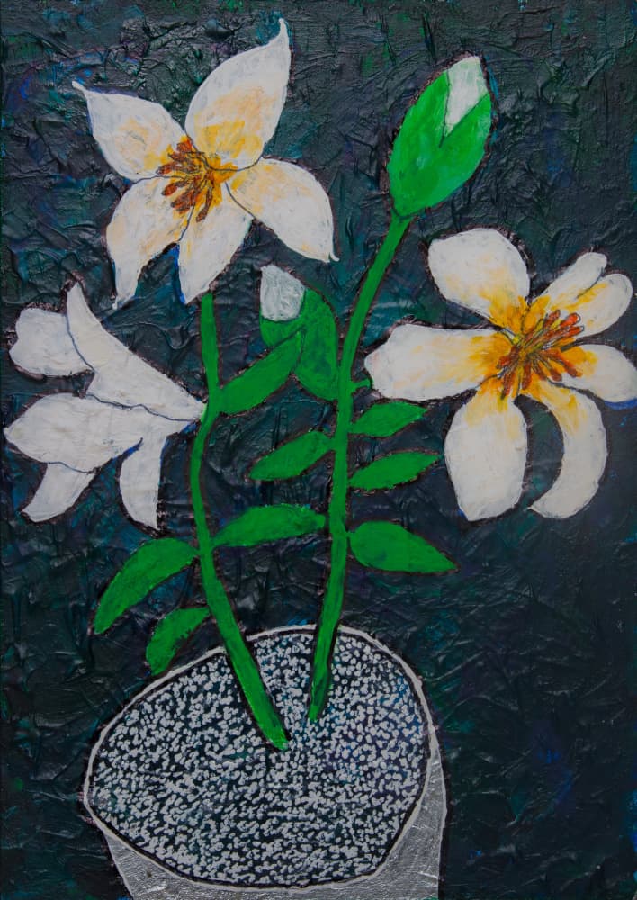 Potted White Lilies by Dale Hefer — canvas wall art