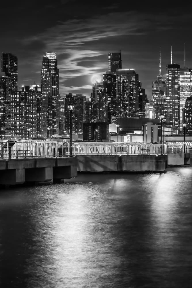 Moonlit City Waterfront by Melanie Viola — canvas wall art