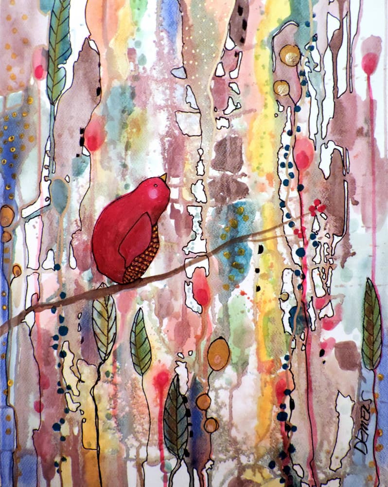 Whimsical Red Bird by Sylvie Demers — canvas wall art