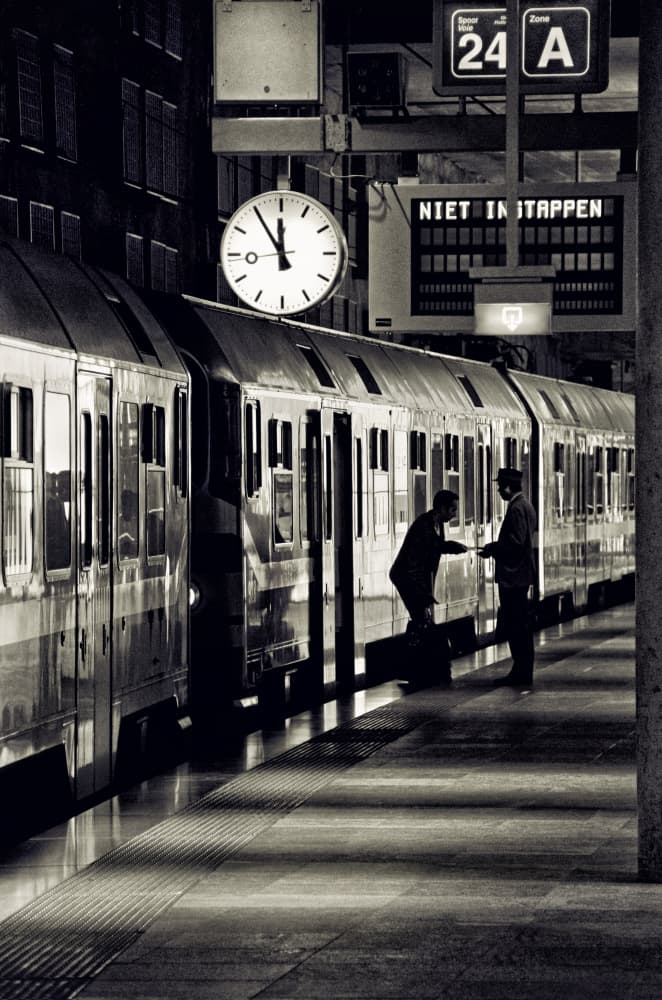 Train Platform Conversation by Milton Louiz — canvas wall art