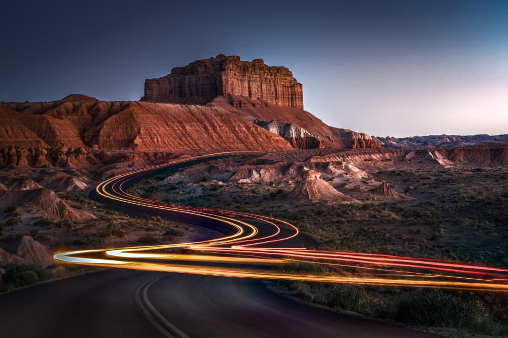 Desert Road Light Trails by Bing Li — canvas wall art