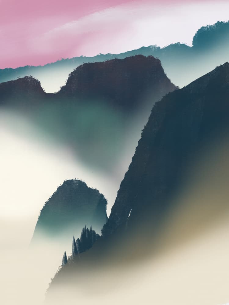 Misty Mountain Peaks by Little Dean — canvas wall art