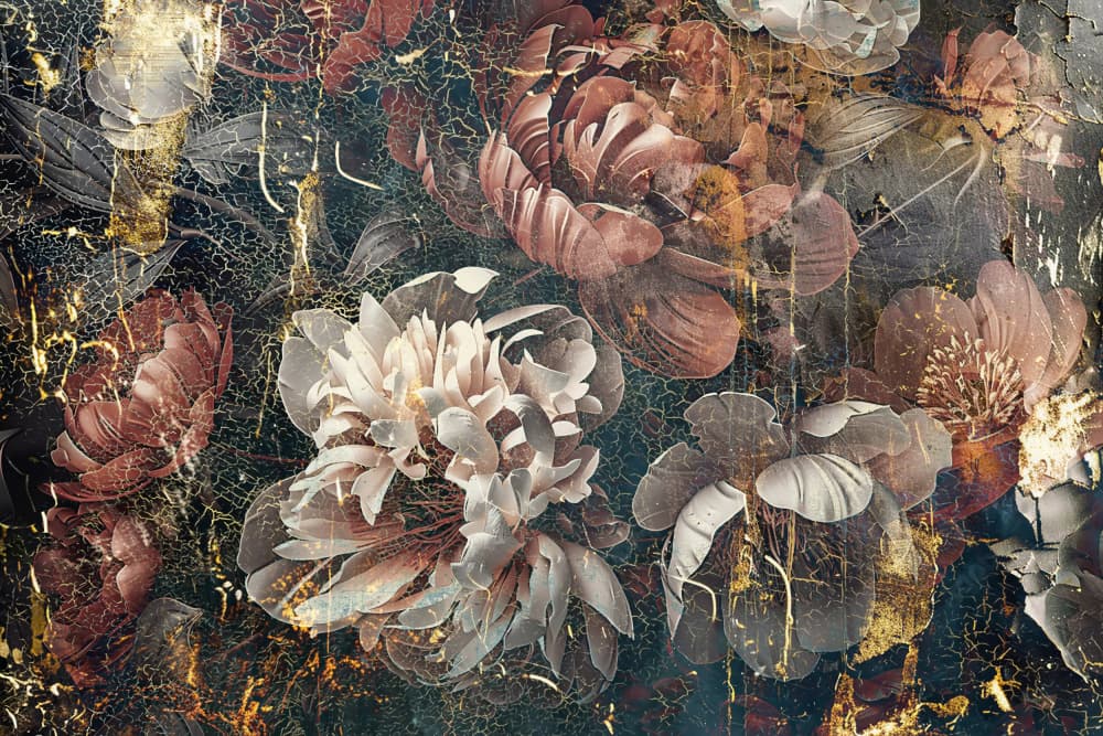 Vintage Gold Peonies by Rafal Kulik — canvas wall art