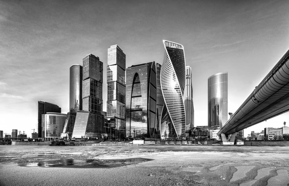 Monochrome City Skyscrapers by Vasil Nanev — canvas wall art