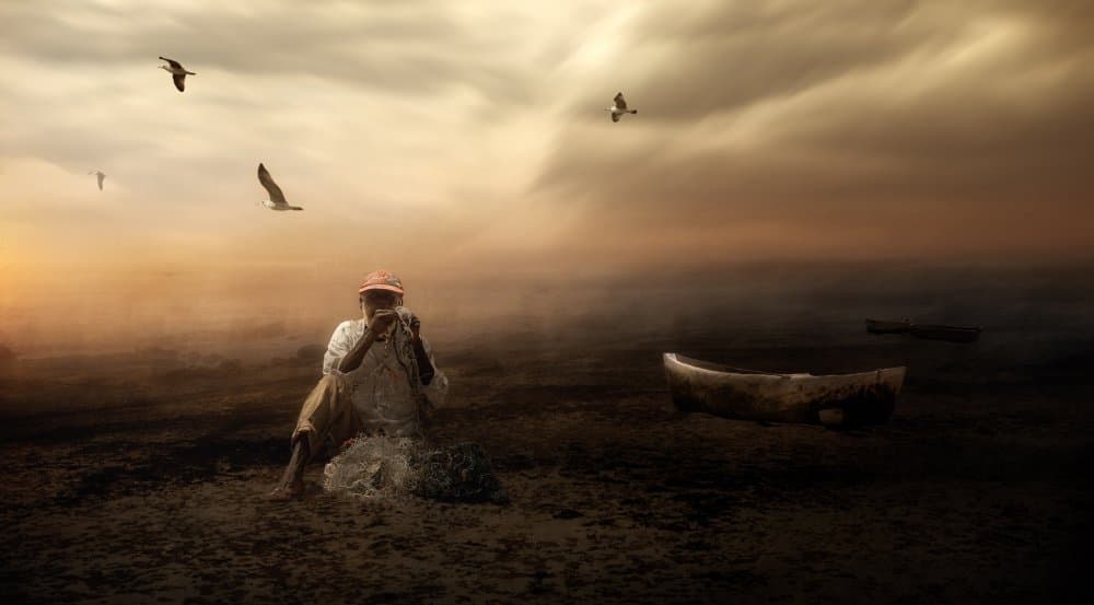Man Praying Misty Dawn by Charlaine Gerber — canvas wall art